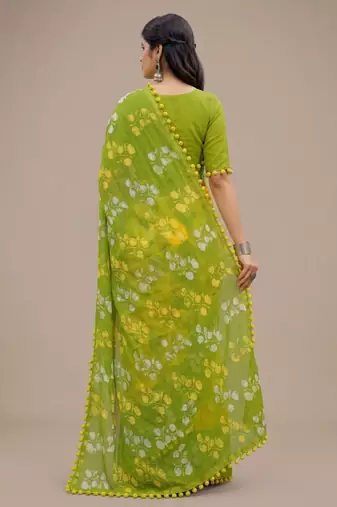 Green floral cotton silk ethnic saree