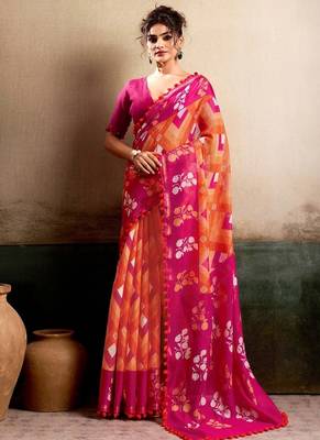 Pink floral cotton silk ethnic saree 1