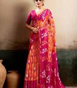 Pink floral cotton silk ethnic saree