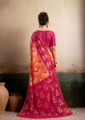 Pink floral cotton silk ethnic saree 2