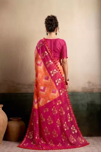 Pink floral cotton silk ethnic saree