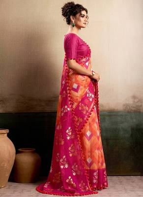 Pink floral cotton silk ethnic saree 3