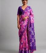Violet floral cotton silk ethnic saree