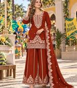 Orange viscose readymade suit with embroidery & sequence work