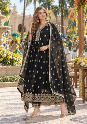 Black georgette readymade anarkali suit with embroidery & sequence work 1