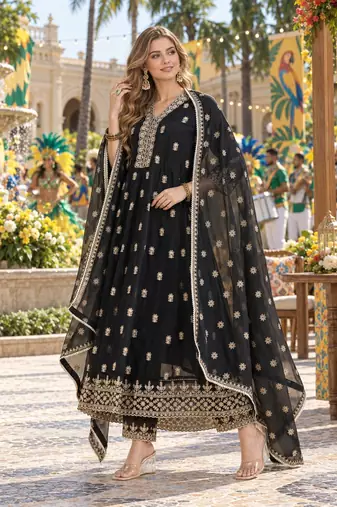 Black georgette readymade anarkali suit with embroidery & sequence work