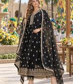 Black georgette readymade anarkali suit with embroidery & sequence work