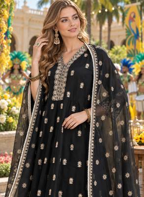 Black georgette readymade anarkali suit with embroidery & sequence work 2