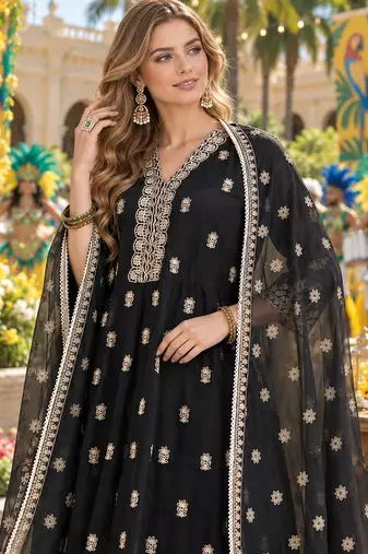 Black georgette readymade anarkali suit with embroidery & sequence work