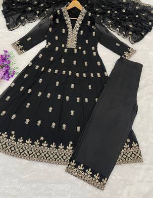 Black georgette readymade anarkali suit with embroidery & sequence work 3