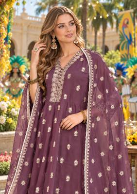 Purple georgette readymade anarkali suit with embroidery & sequence work 2