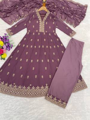 Purple georgette readymade anarkali suit with embroidery & sequence work 3