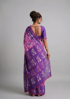 Violet floral cotton silk ethnic saree 2