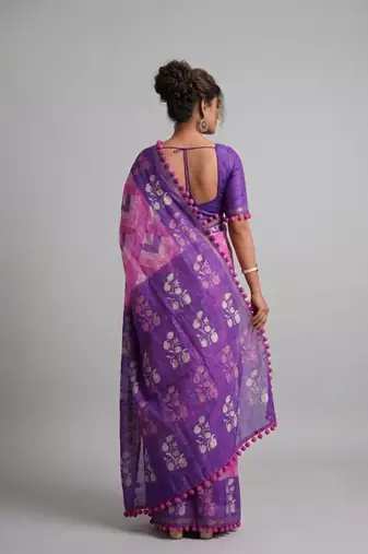 Violet floral cotton silk ethnic saree