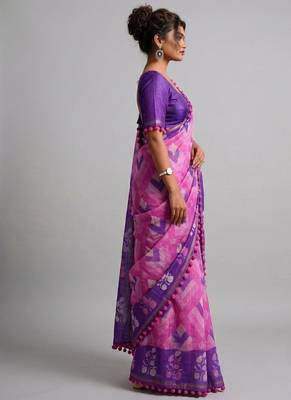 Violet floral cotton silk ethnic saree 3