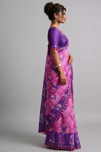 Violet floral cotton silk ethnic saree