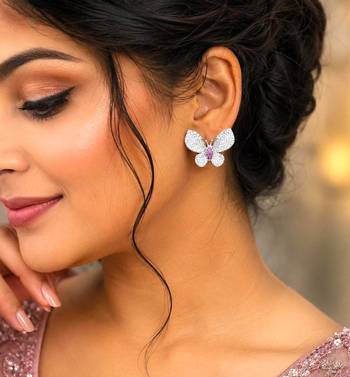 sparkling butterfly stud earrings pink cz crystal silver tone bridal wedding jewelry 1