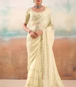 Cream solid poly chiffon ethnic saree