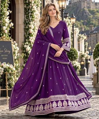 Violet art silk readymade anarkali suit with embroidery work 1