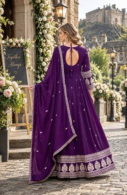 Violet art silk readymade anarkali suit with embroidery work 2