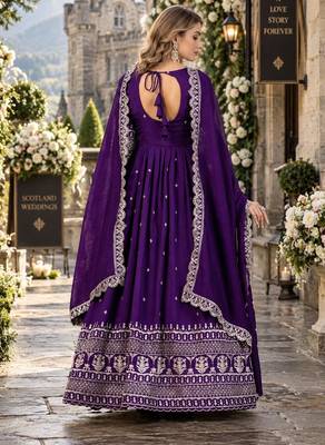 Violet art silk readymade anarkali suit with embroidery work 2