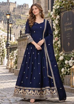 Black silk blend readymade anarkali suit with embroidery work 1