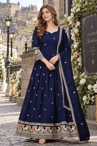 Black silk blend readymade anarkali suit with embroidery work