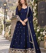 Black silk blend readymade anarkali suit with embroidery work