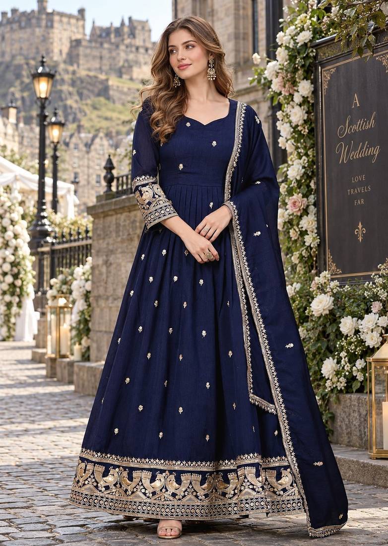 Black silk blend readymade anarkali suit with embroidery work