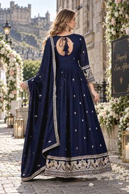 Black silk blend readymade anarkali suit with embroidery work 2