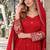 Red silk blend readymade anarkali suit with embroidery work