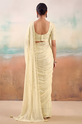 Cream solid poly chiffon ethnic saree 2