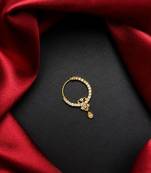 gold tone cz nath nose pin  indian bridal hoop ring with teardrop charm