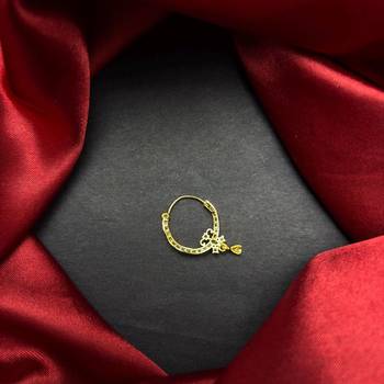 gold tone cz nath nose pin  indian bridal hoop ring with teardrop charm 2