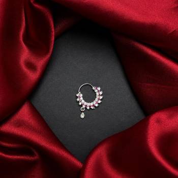 silver cz bridal nath nose ring  indian nose pin with dangle charm 1
