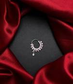 silver cz bridal nath nose ring  indian nose pin with dangle charm