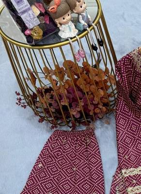 Brown chinon readymade suit with embroidery & sequence work 3