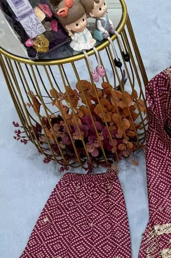 Brown chinon readymade suit with embroidery & sequence work