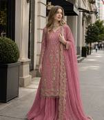 Pink georgette readymade suit with embroidery & sequence work