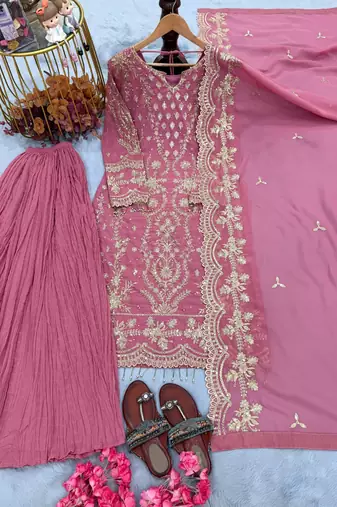 Pink georgette readymade suit with embroidery & sequence work