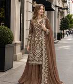 Brown georgette readymade suit with embroidery & sequence work