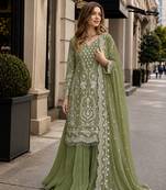 Green georgette readymade suit with embroidery & sequence work