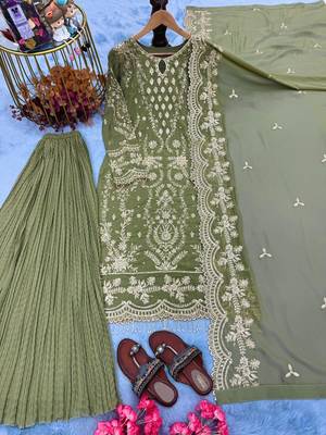 Green georgette readymade suit with embroidery & sequence work 3