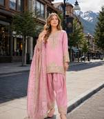 Pink silk blend readymade suit with embroidery & sequence work