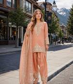 Orange silk blend  readymade suit with embroidery & sequence work