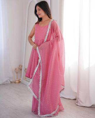 Women pink embellished peplum kurti sharara set with scallop border dupatta 2