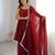 Women red embellished peplum kurti sharara set with scallop border dupatta