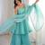 Women sky embellished peplum kurti sharara set with scallop border dupatta