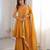 Women yellow embellished peplum kurti sharara set with scallop border dupatta