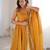 Women yellow embellished peplum kurti sharara set with scallop border dupatta